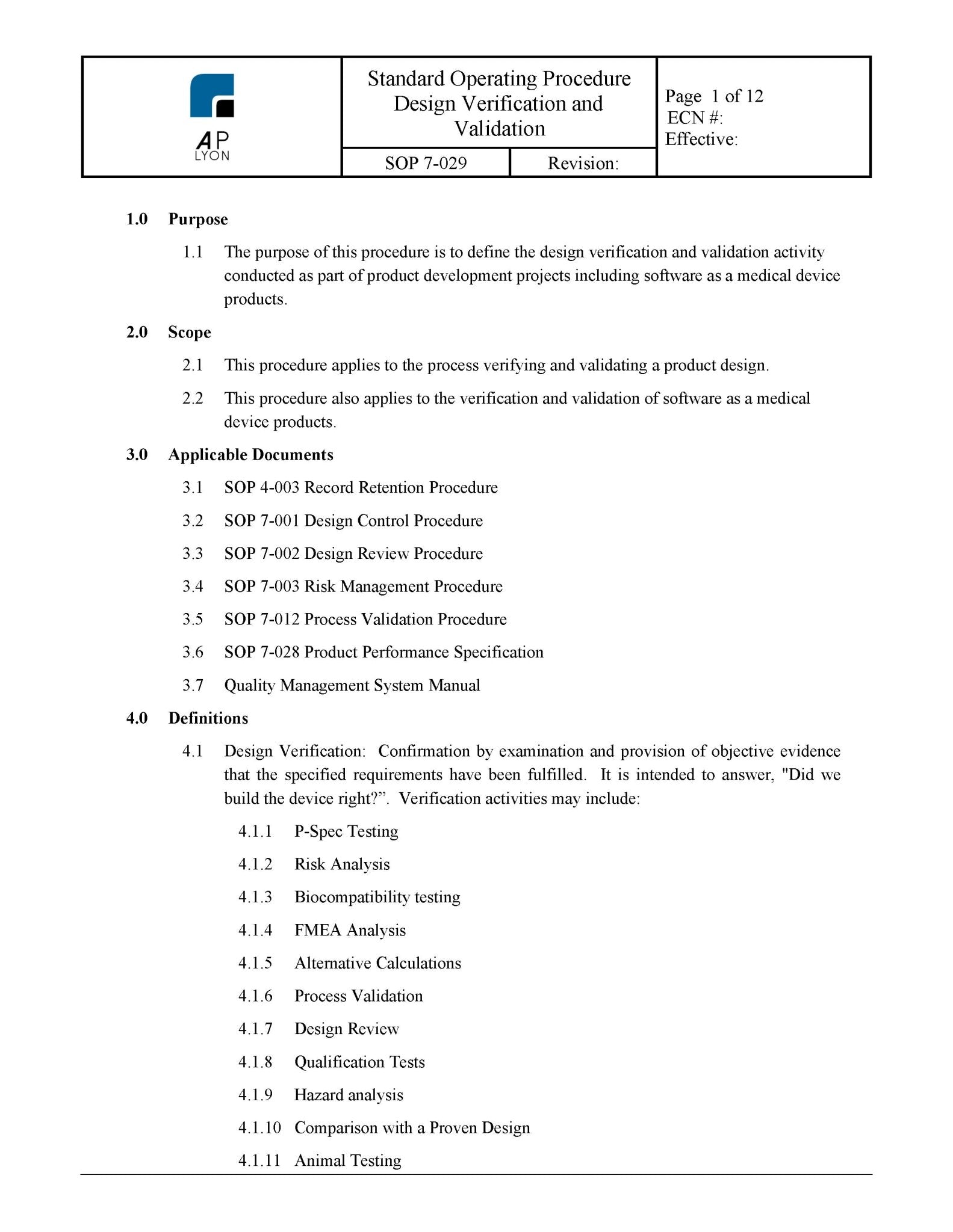 medical-device-design-verification-and-validation-procedure-a-p-lyon