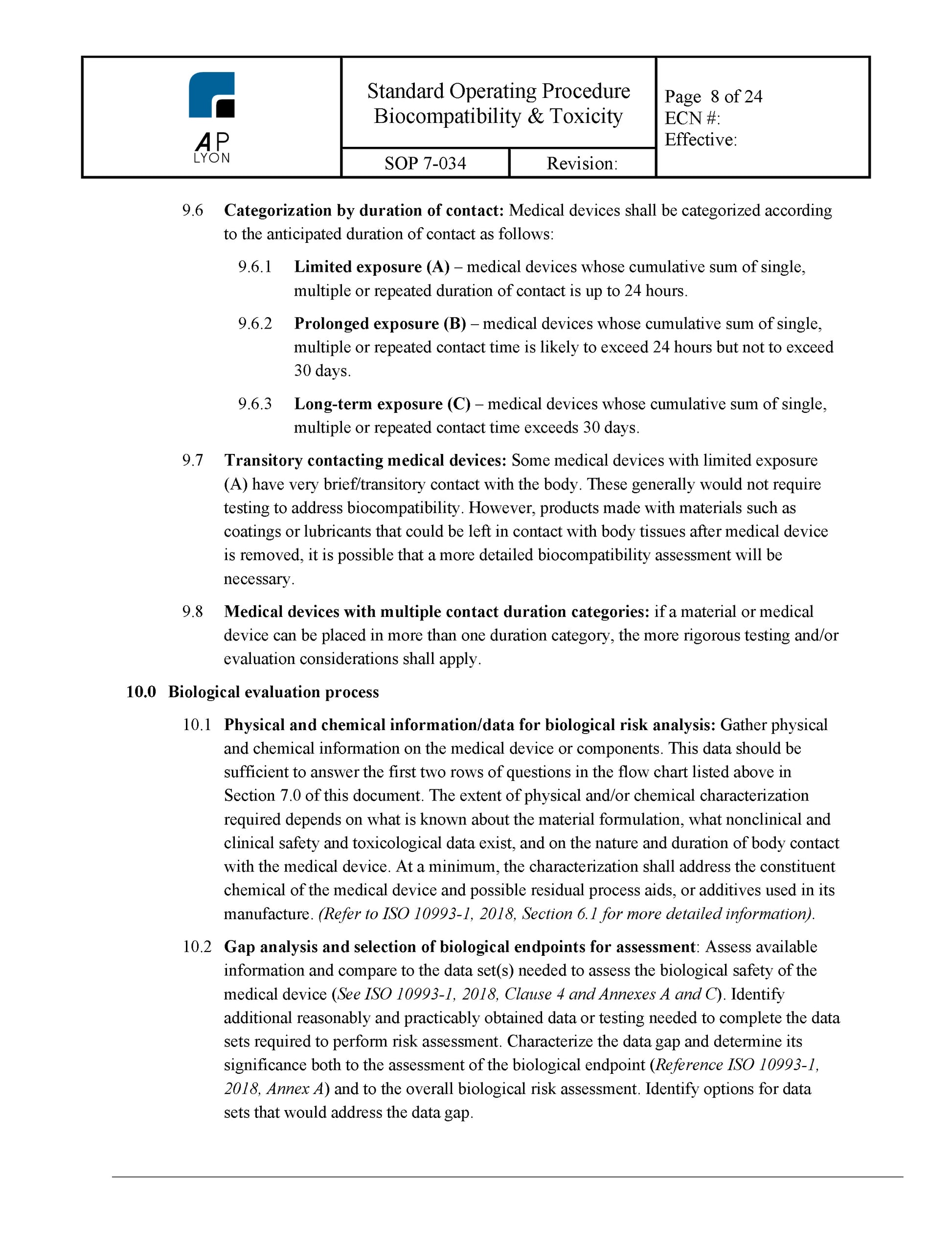 Medical Device Biocompatibility and Toxicity Procedure - A. P. LYON