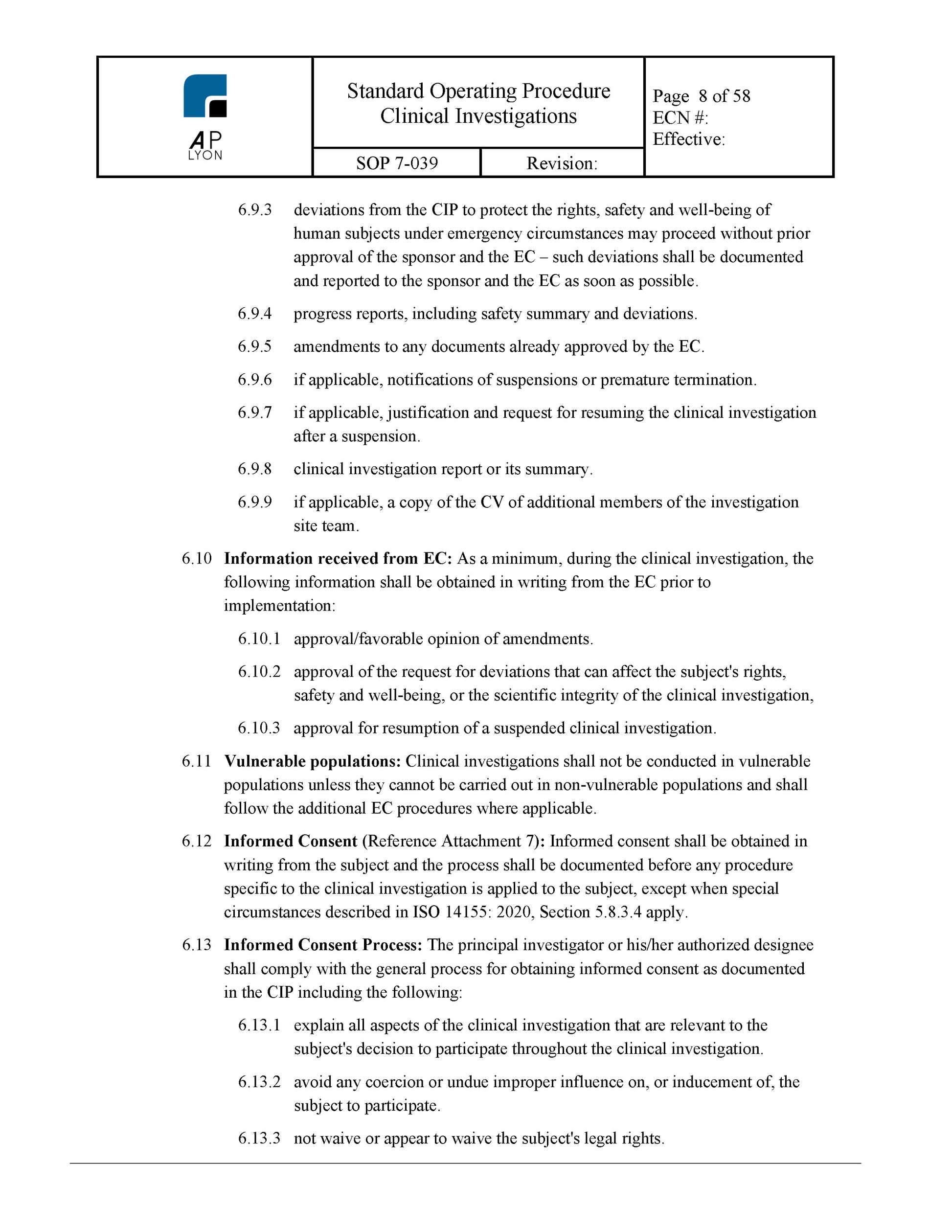 Medical Device Clinical Investigation Procedure - A. P. LYON