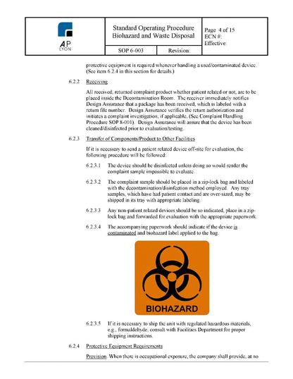 Biohazard and Waste Disposal Procedure - A. P. LYON