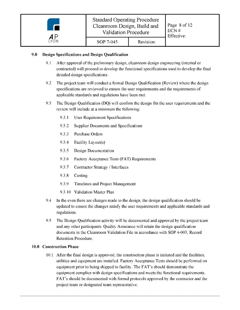 Cleanroom Design and Validation Procedure - A. P. LYON