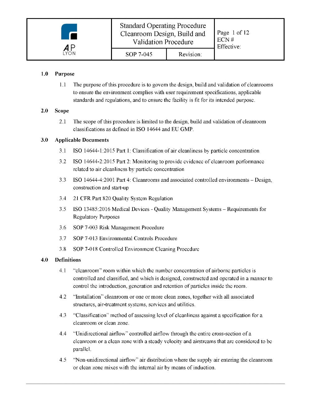 Cleanroom Design and Validation Procedure - A. P. LYON