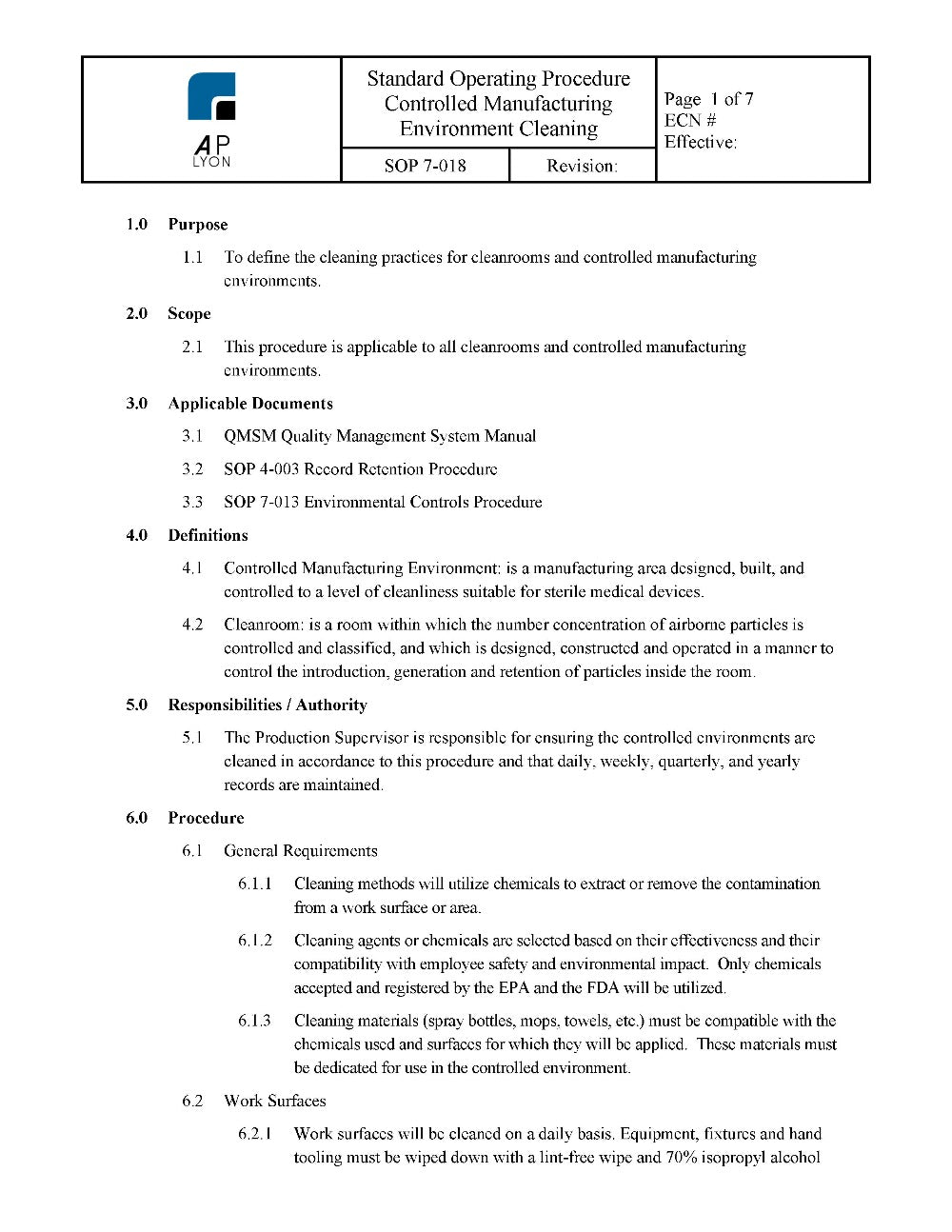 Cleanroom Procedure Bundle - A. P. LYON