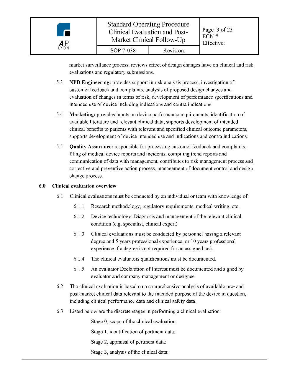 Clinical Evaluation and Post Market Clinical Follow Up - A. P. LYON