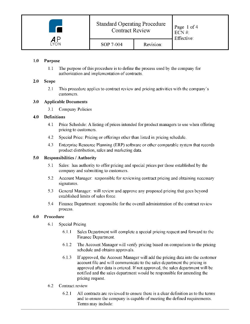 Contract Review Procedure - A. P. LYON