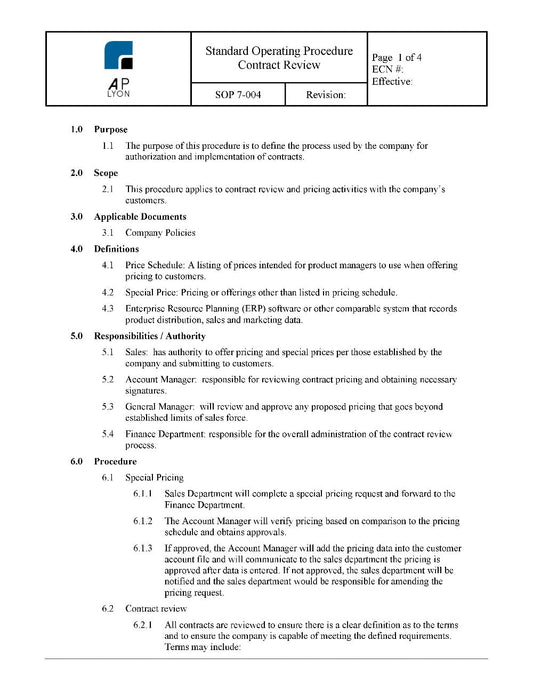 Contract Review Procedure - A. P. LYON