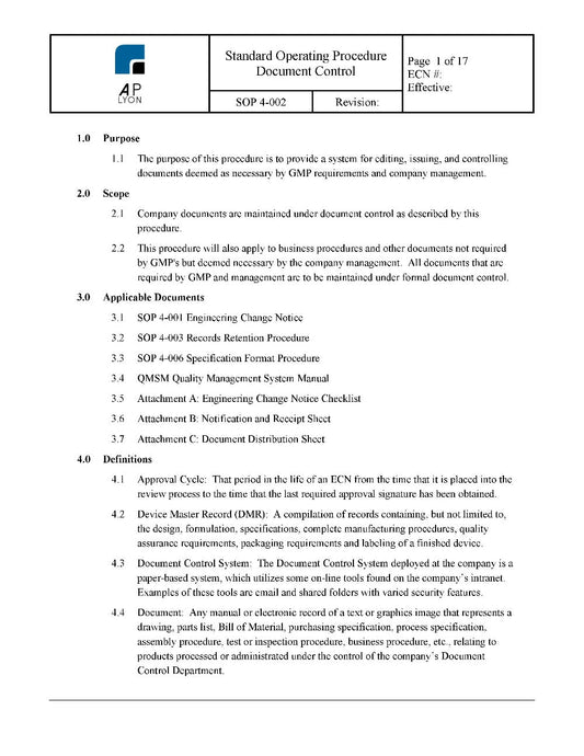 Document Control Procedure - A. P. LYON