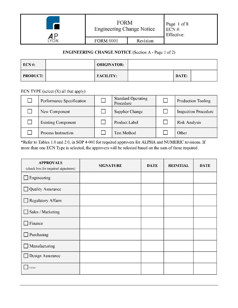 Engineering Change Notice Procedure - A. P. LYON