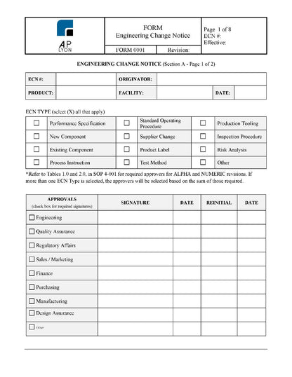 Engineering Change Notice Procedure - A. P. LYON