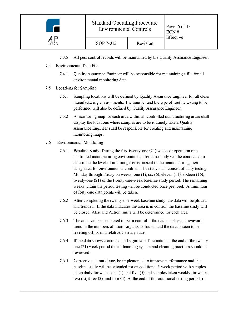 Environmental Controls Procedure – A. P. LYON