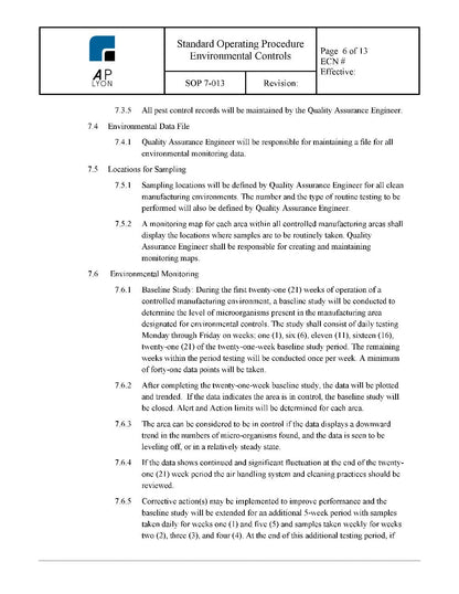 Environmental Controls Procedure - A. P. LYON