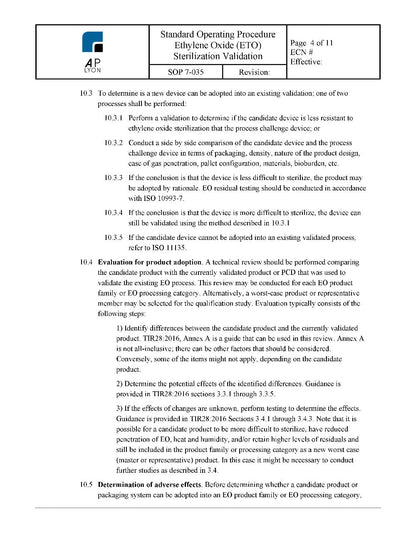 Ethylene Oxide Sterilization Validation Procedure - A. P. LYON