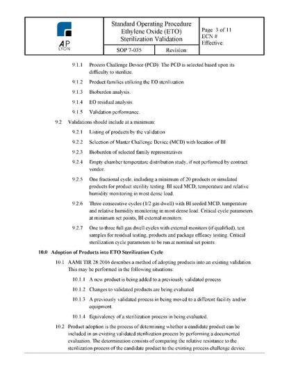 Ethylene Oxide Sterilization Validation Procedure - A. P. LYON