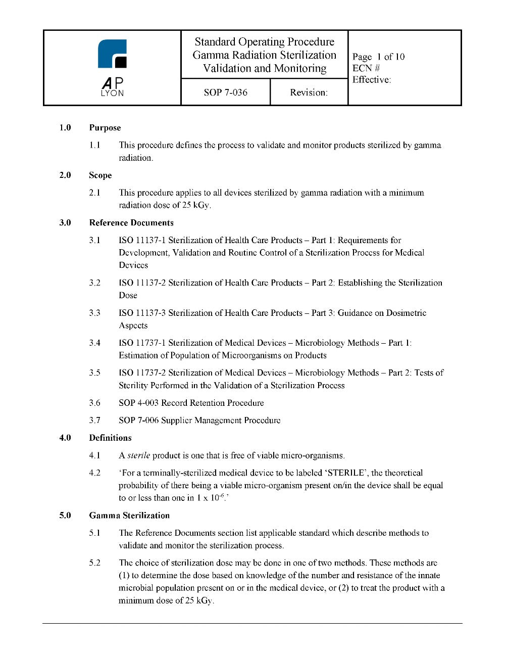 Gamma Radiation Sterilization Validation and Monitoring - A. P. LYON