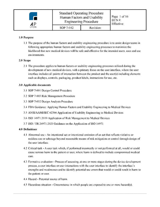 Human Factors and Usability Engineering Procedure - A. P. LYON