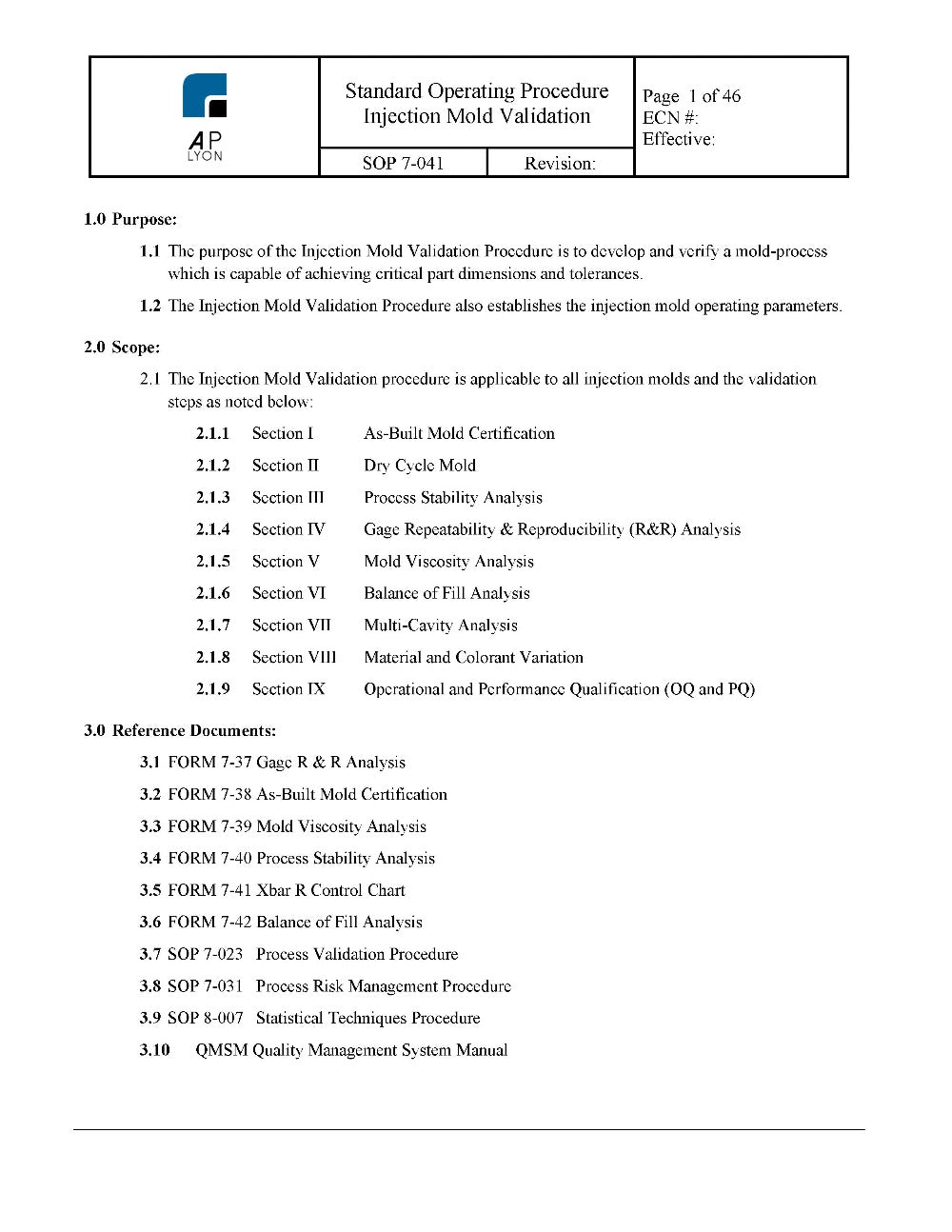 Injection Mold Validation - A. P. LYON