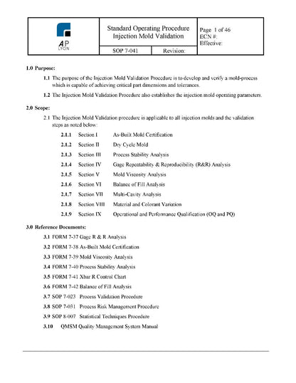 Injection Mold Validation - A. P. LYON