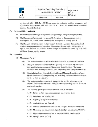 Management Review Procedure - A. P. LYON