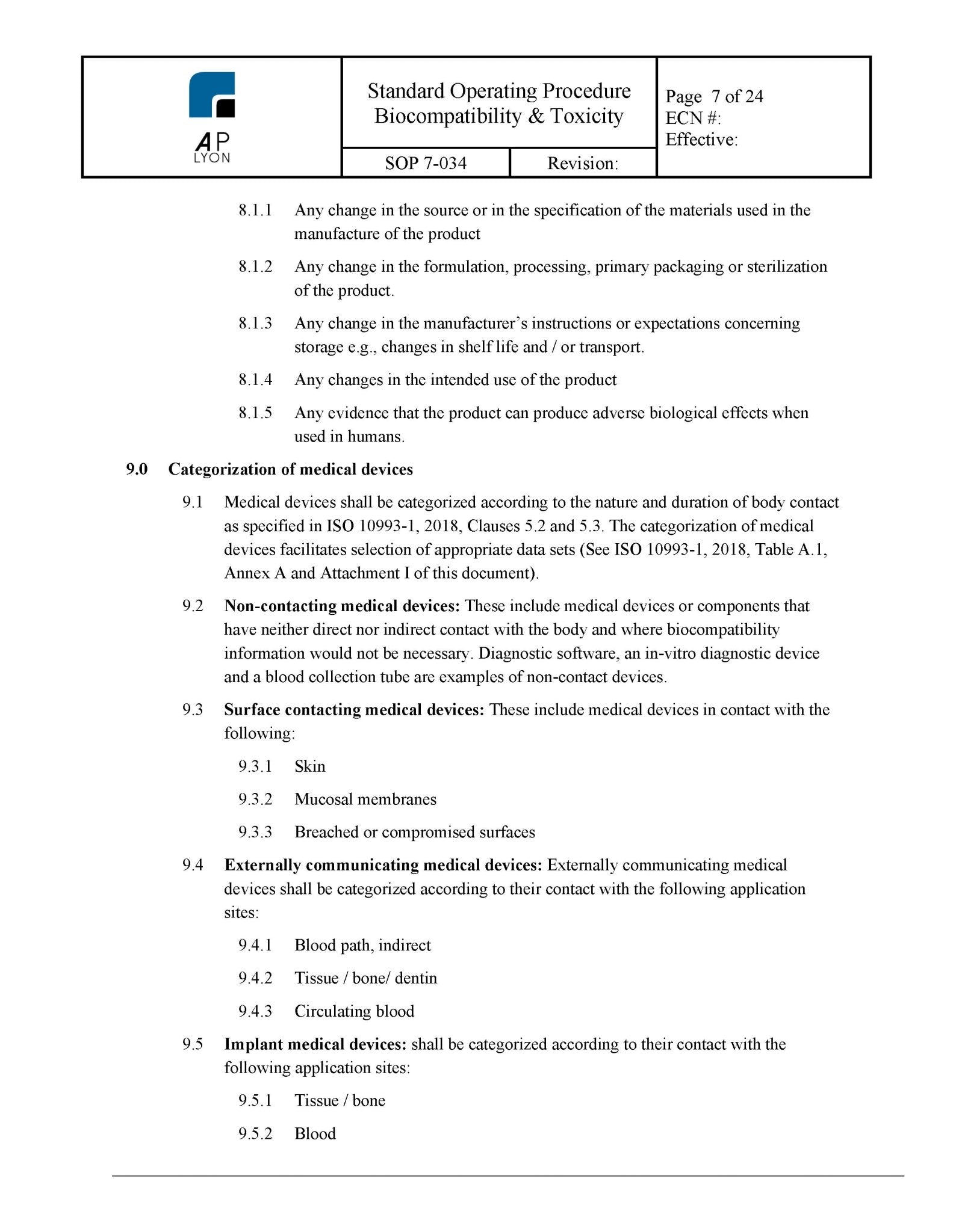 Medical Device Biocompatibility and Toxicity Procedure – A. P. LYON