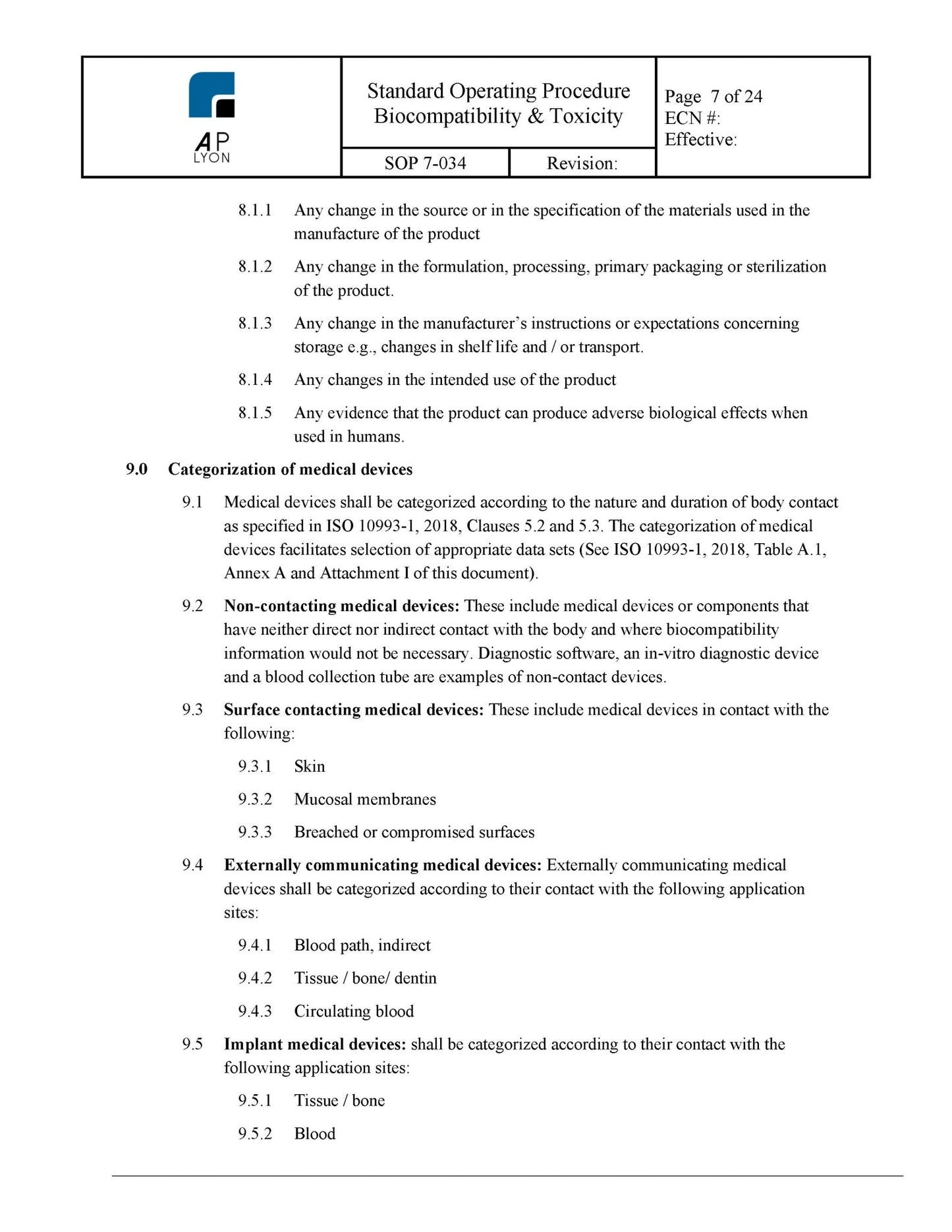 Medical Device Biocompatibility and Toxicity Procedure - A. P. LYON