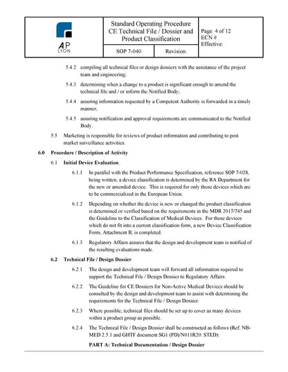 Medical Device CE Marking Procedure - A. P. LYON