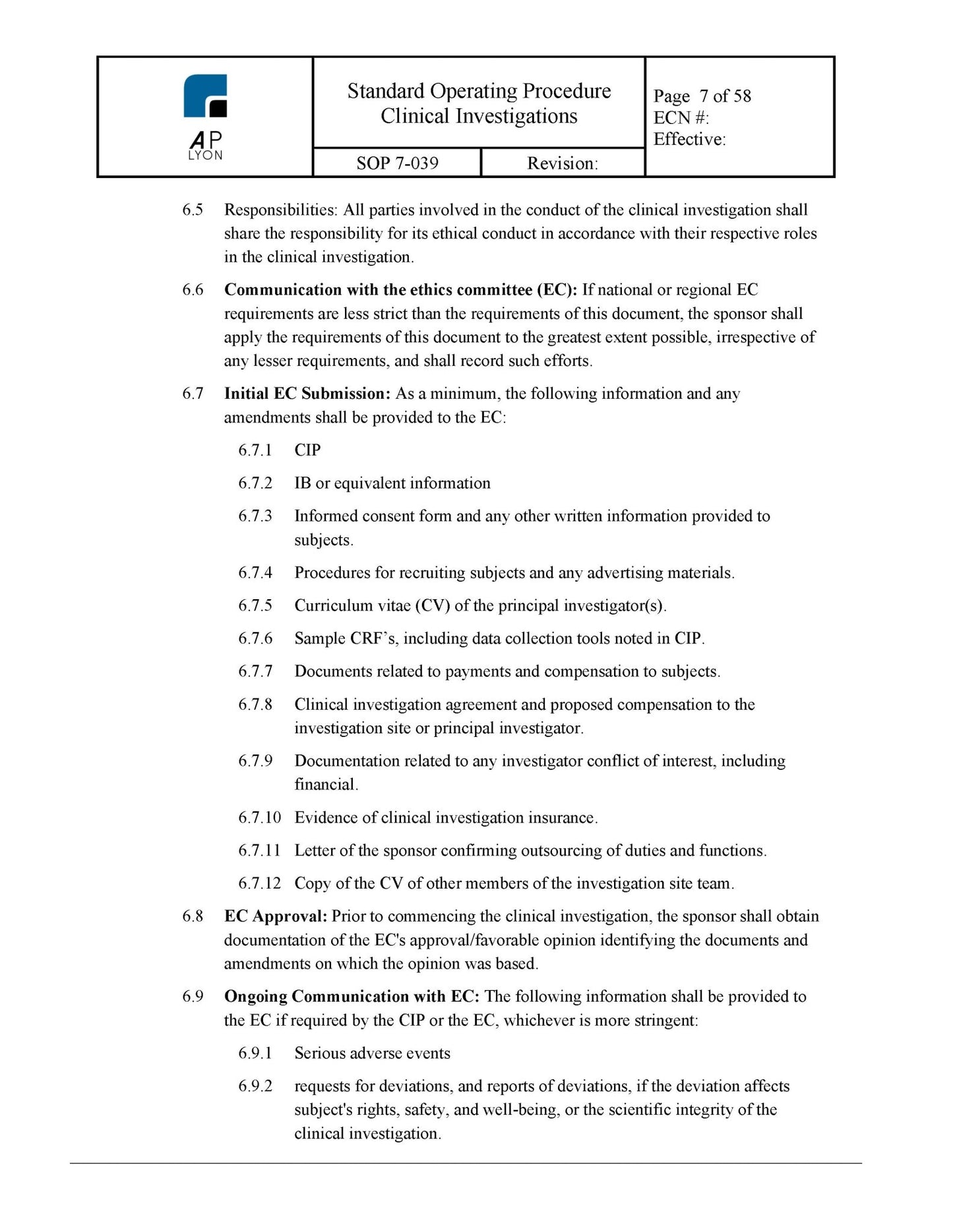 Medical Device Clinical Investigation Procedure - A. P. LYON