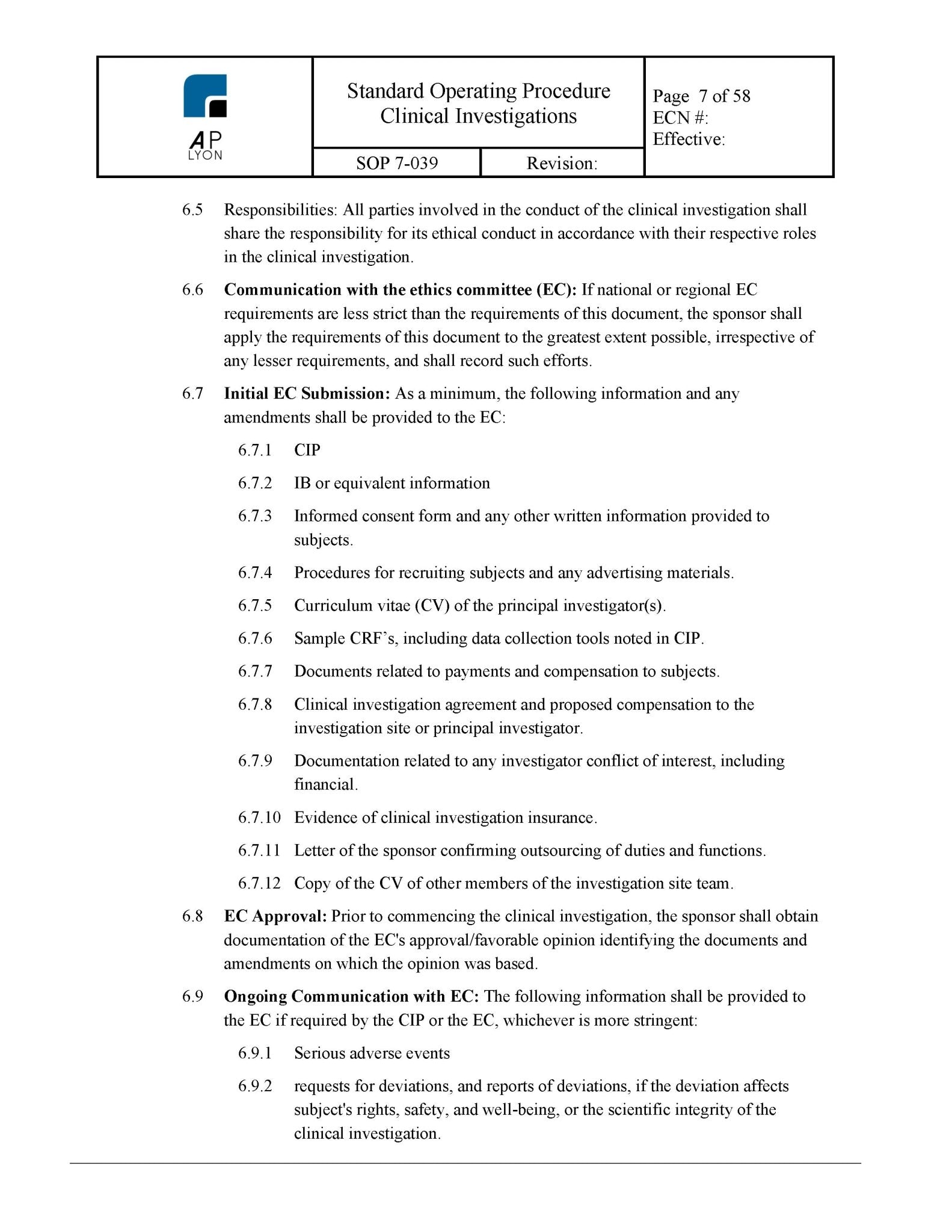 Medical Device Clinical Investigation Procedure - A. P. LYON