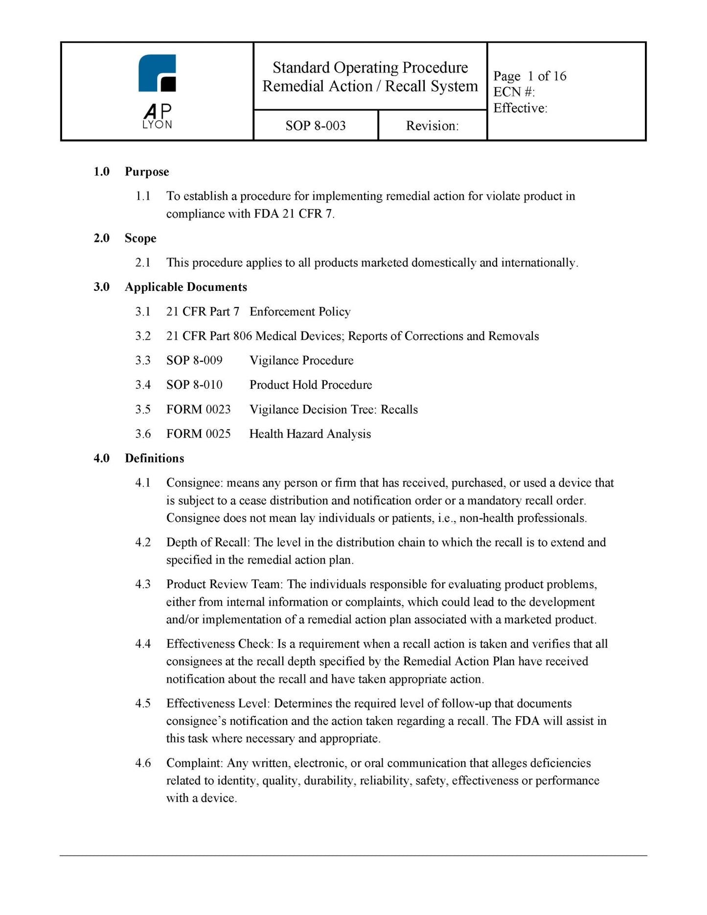 Medical Device Complaint Handling Procedure Bundle - A. P. LYON