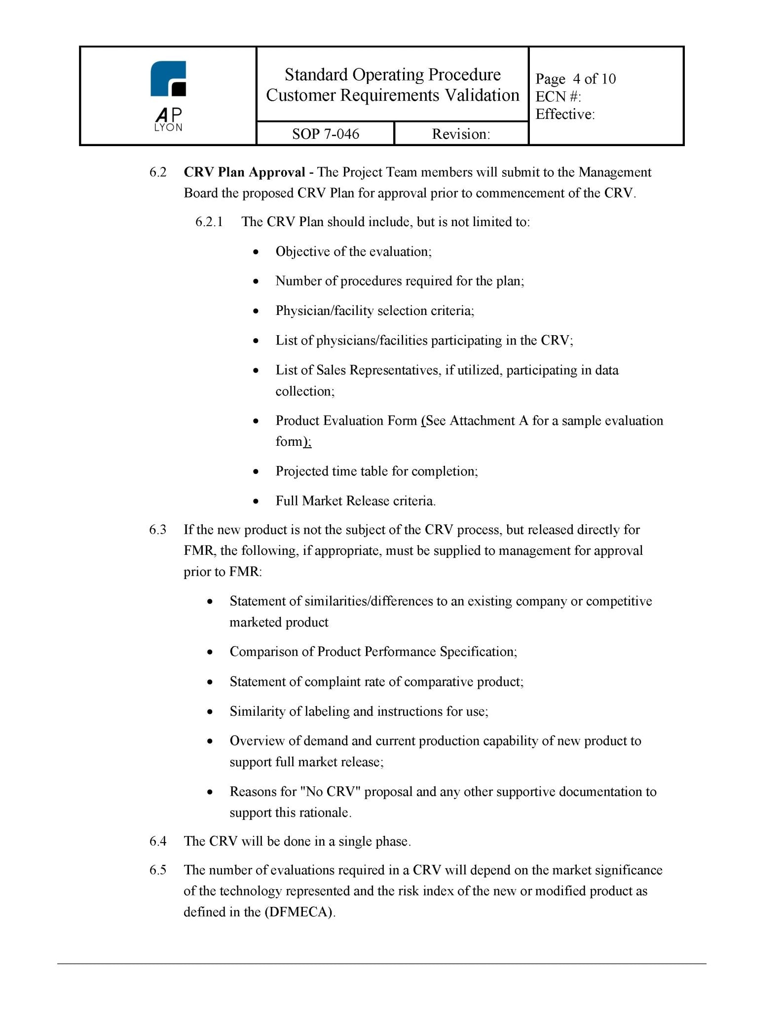 Medical Device Customer Requirements Validation Procedure - A. P. LYON