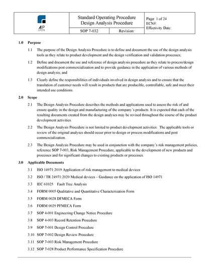 Medical Device Design Analysis Procedure - A. P. LYON