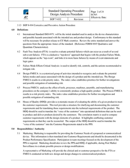 Medical Device Design Analysis Procedure - A. P. LYON