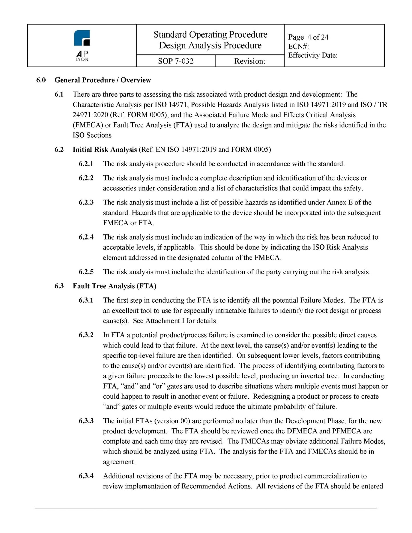 Medical Device Design Analysis Procedure - A. P. LYON