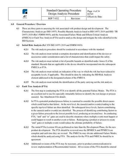 Medical Device Design Analysis Procedure - A. P. LYON