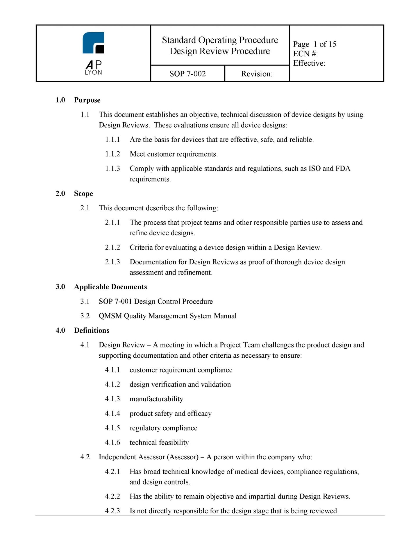 Medical Device Design Control Procedure Bundle - A. P. LYON