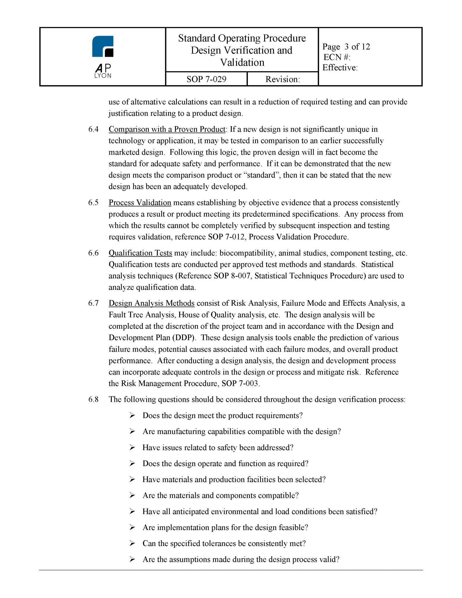 Medical Device Design Verification and Validation Procedure - A. P. LYON