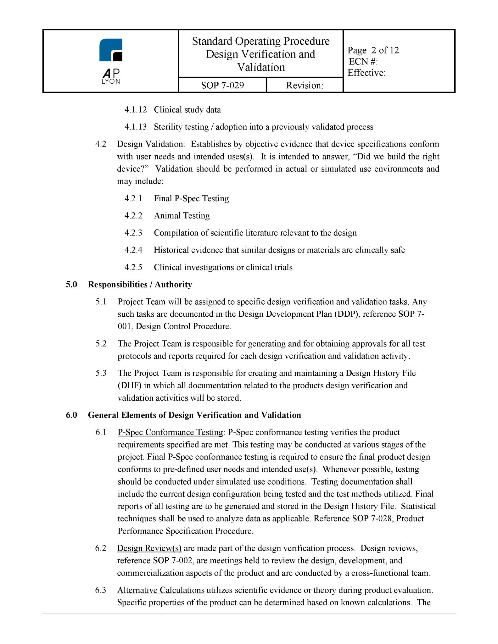 Medical Device Design Verification and Validation Procedure – A. P. LYON