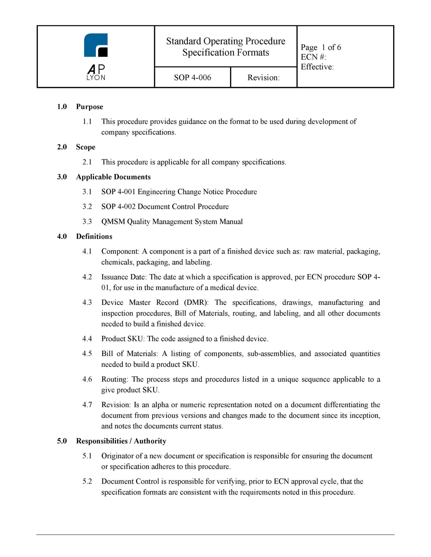 Medical Device Document Control Procedure Bundle - A. P. LYON