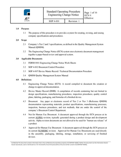 Medical Device Document Control Procedure Bundle - A. P. LYON