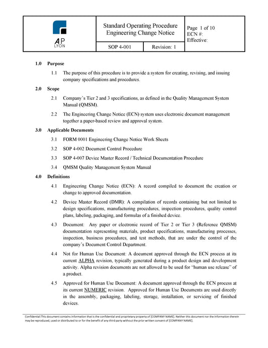 Medical Device Document Control Procedure Bundle - A. P. LYON