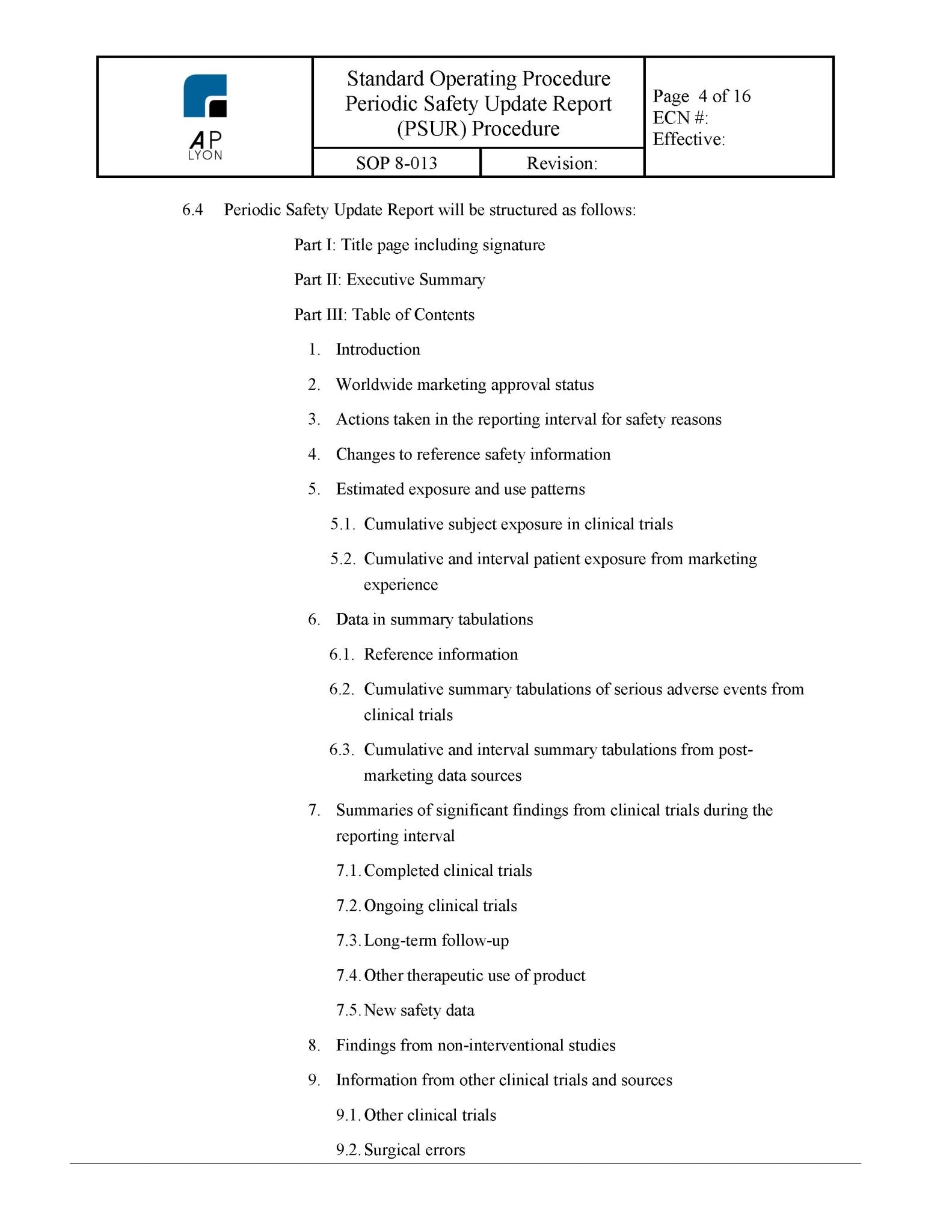 Medical Device Periodic Safety Update Report Procedure - A. P. LYON