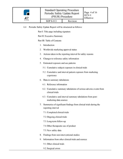 Medical Device Periodic Safety Update Report Procedure - A. P. LYON