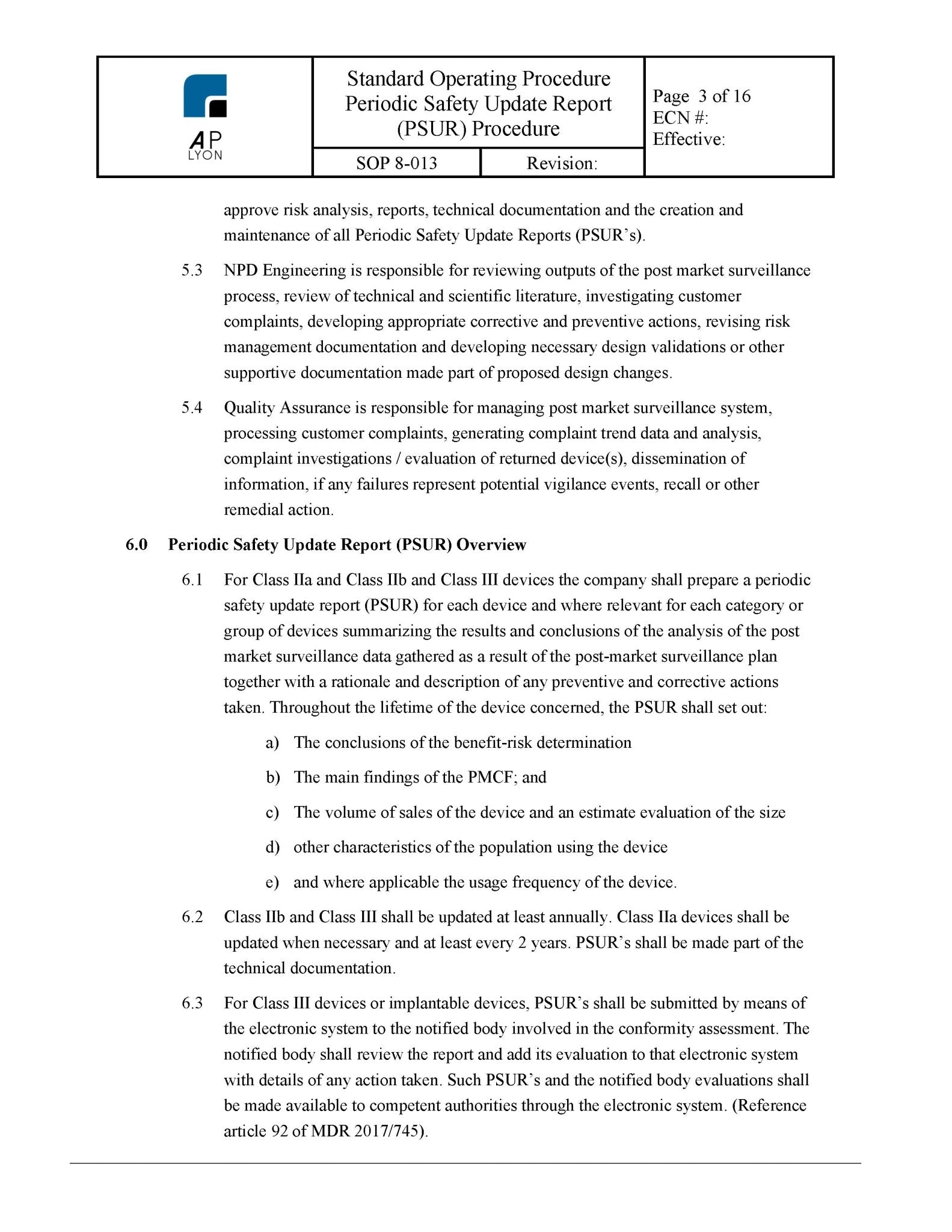 Medical Device Periodic Safety Update Report Procedure - A. P. LYON