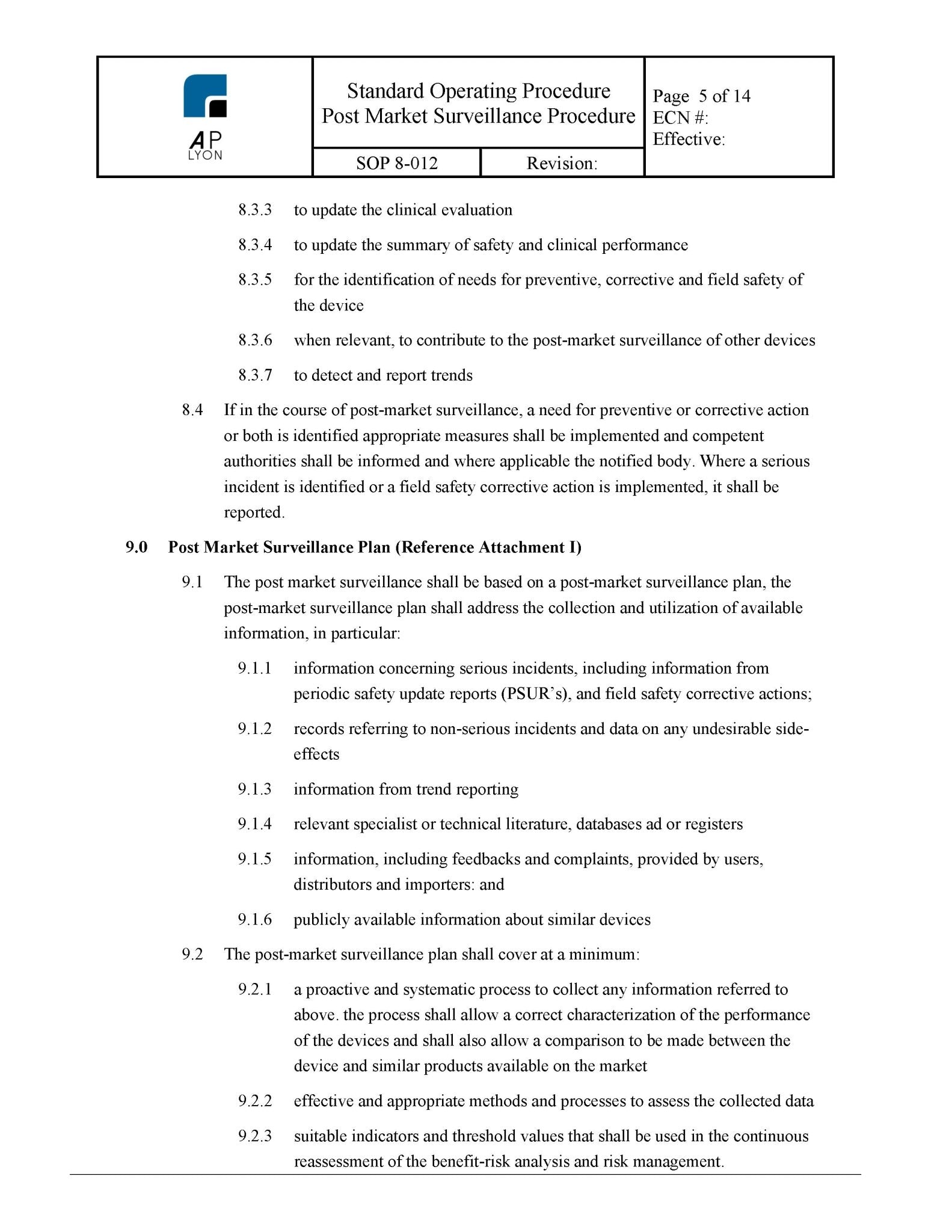 Medical Device Post Market Surveillance Procedure - A. P. LYON