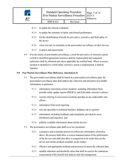 Medical Device Post Market Surveillance Procedure - A. P. LYON