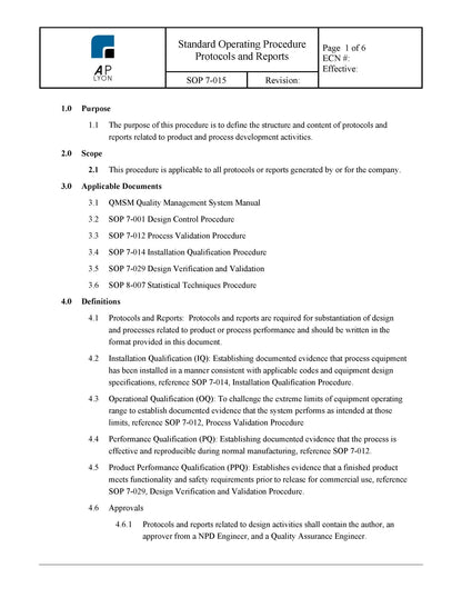 Medical Device Process Validation Procedure Bundle - A. P. LYON