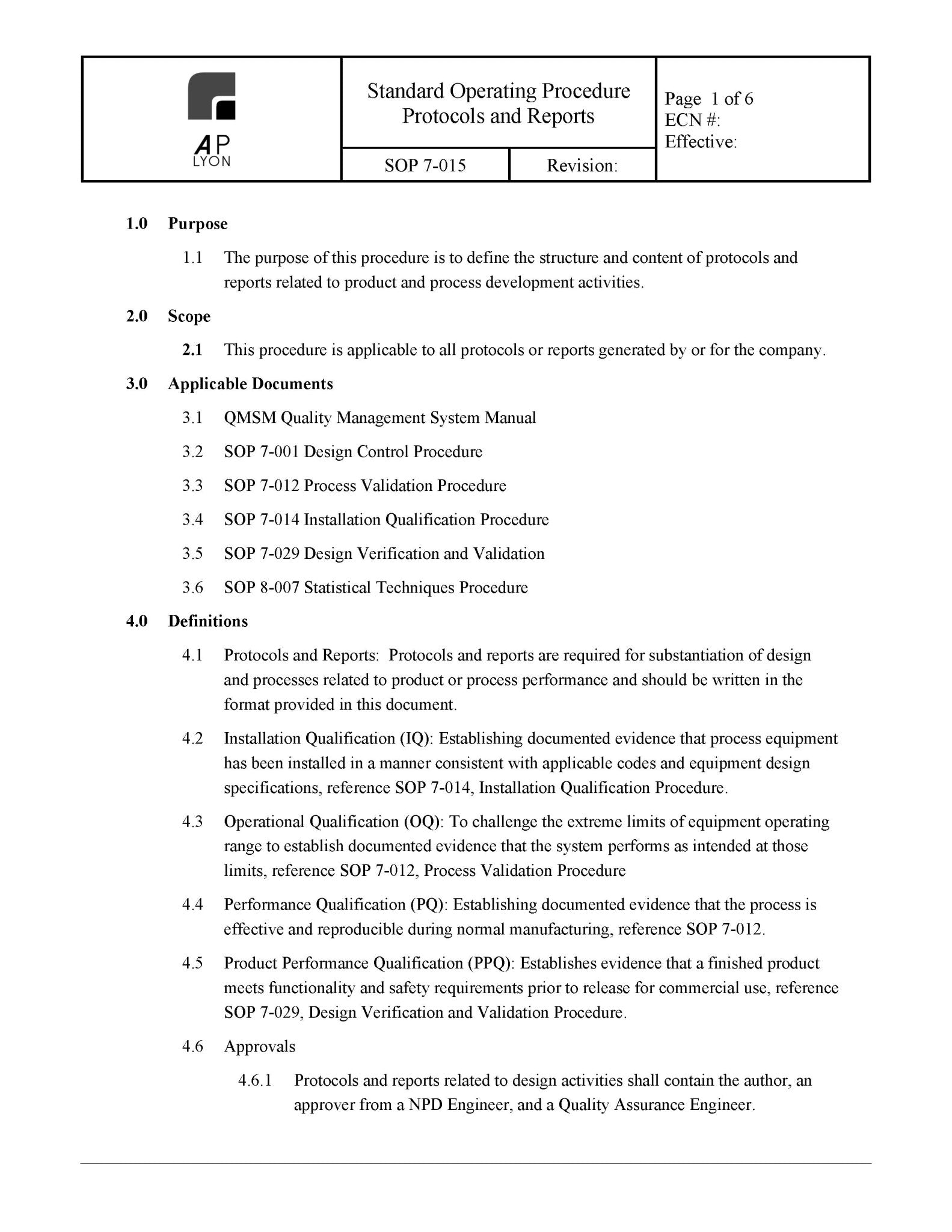 Medical Device Protocols and Reports Procedure - A. P. LYON