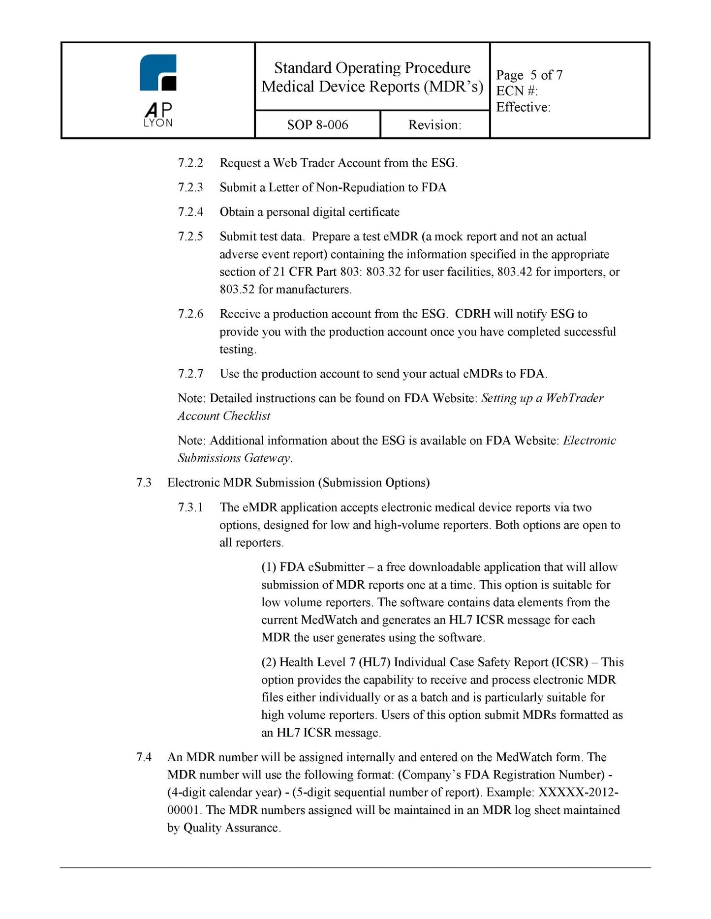 Medical Device Reports Procedure - A. P. LYON