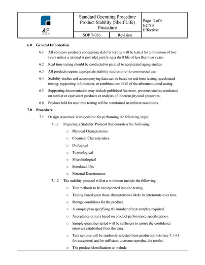 Medical Device Shelf Life Procedure - A. P. LYON