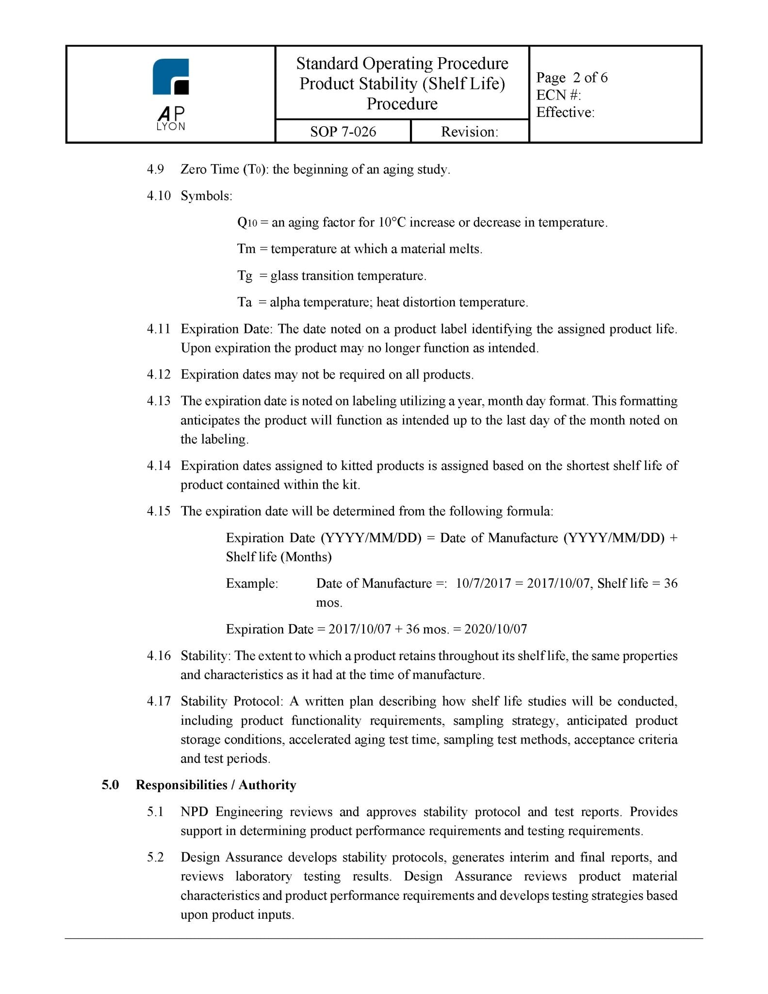 Medical Device Shelf Life Procedure – A. P. LYON