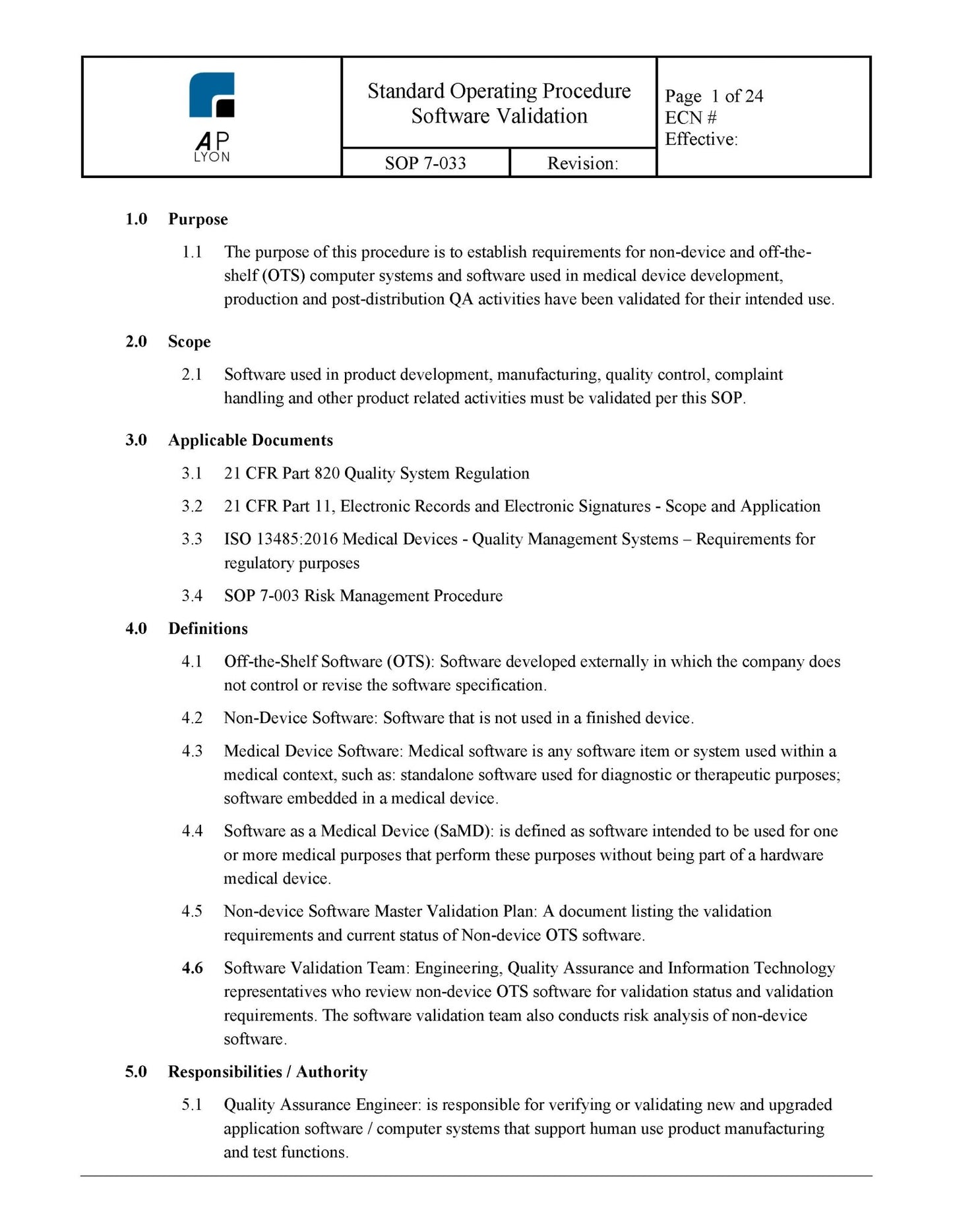 Medical Device Software Procedure Bundle - A. P. LYON